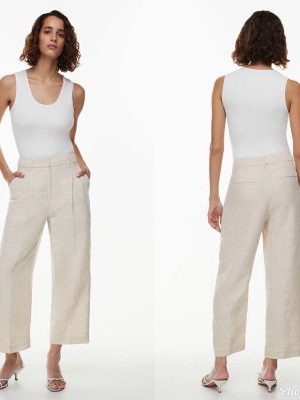 Aritzia sz 14 The Effortless Pant Cropped Trousers Linen Natural Ecru Wide High